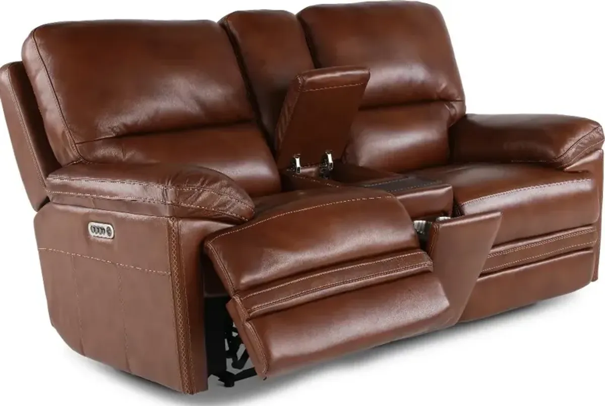 David Pecan Power Reclining Loveseat with Power Headrest and Lumbar