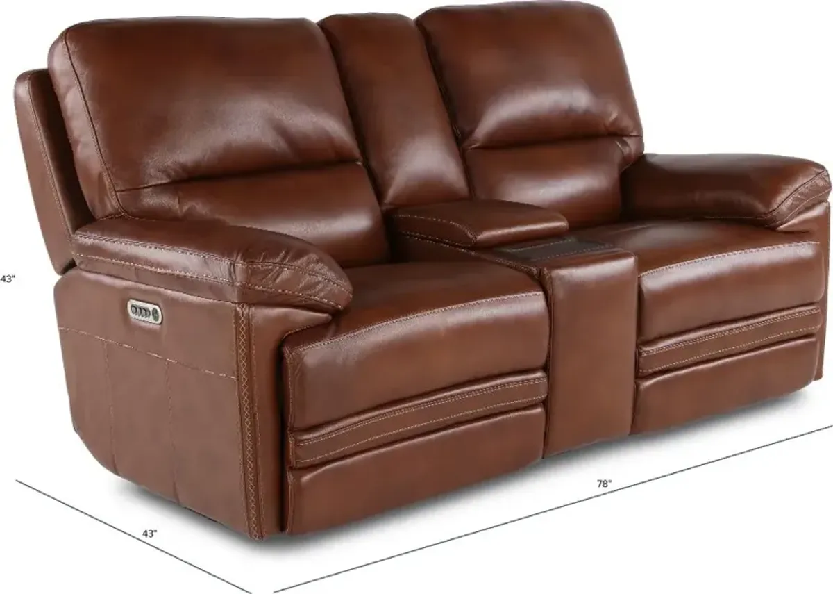 David Pecan Power Reclining Loveseat with Power Headrest and Lumbar