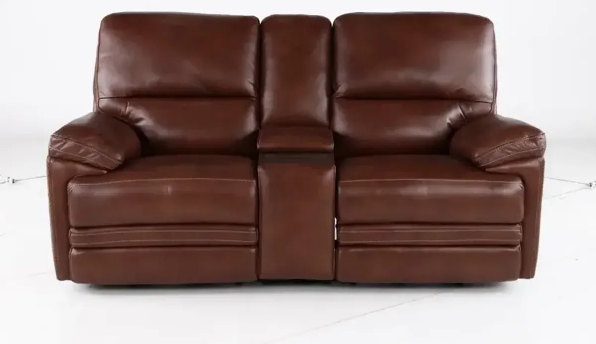 David Pecan Power Reclining Loveseat with Power Headrest and Lumbar