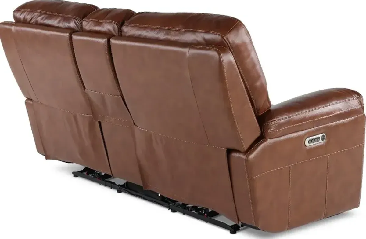 David Pecan Power Reclining Loveseat with Power Headrest and Lumbar