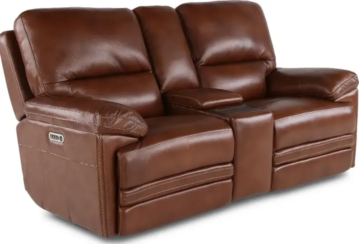 David Pecan Power Reclining Loveseat with Power Headrest and Lumbar