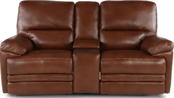 David Pecan Power Reclining Loveseat with Power Headrest and Lumbar