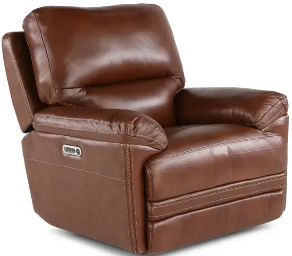 David Pecan Power Recliner with Power Headrest and Lumbar