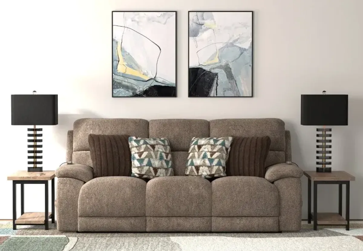 Joya Mushroom Tan Power Reclining Sofa with Heat and Massage