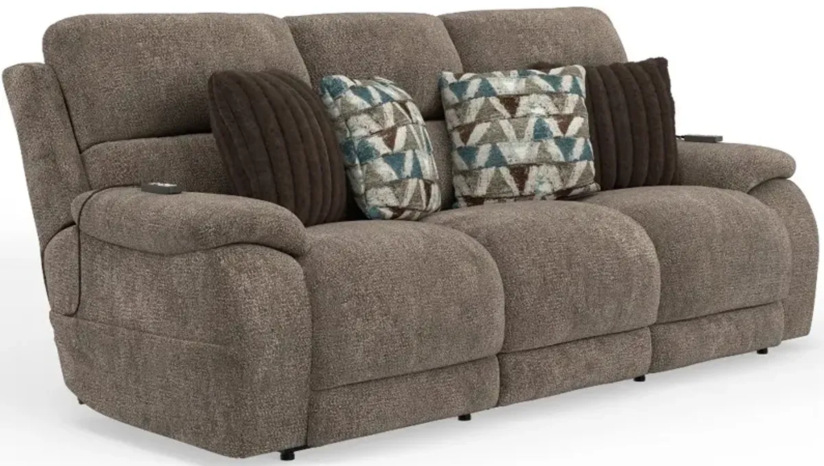 Joya Mushroom Tan Power Reclining Sofa with Heat and Massage