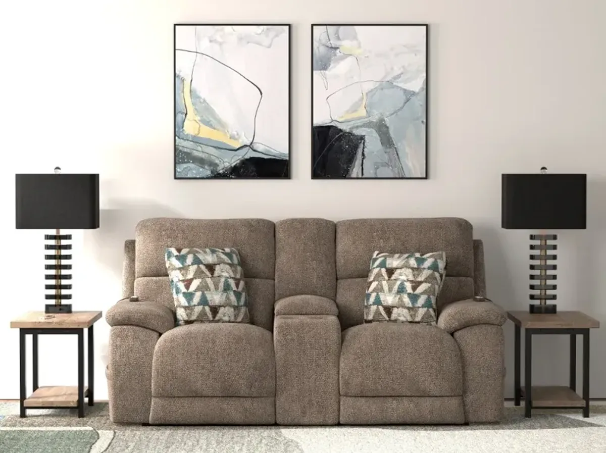 Joya Mushroom Tan Power Reclining Loveseat with Heat and Massage