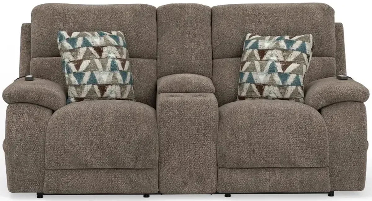 Joya Mushroom Tan Power Reclining Loveseat with Heat and Massage