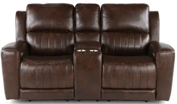 Pierce Chocolate Dark Brown Power Reclining Loveseat with Console