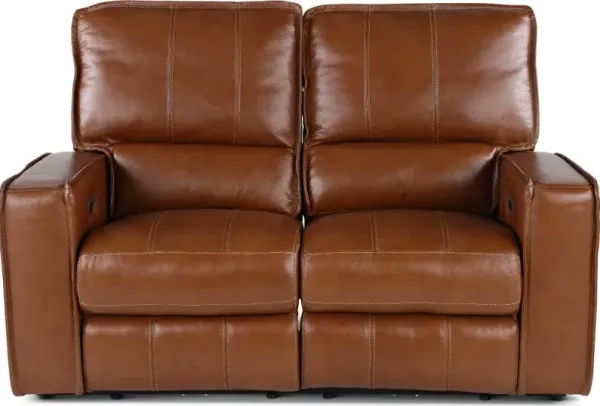 Rockford Saddle Brown Power Reclining Loveseat with Power Headrest