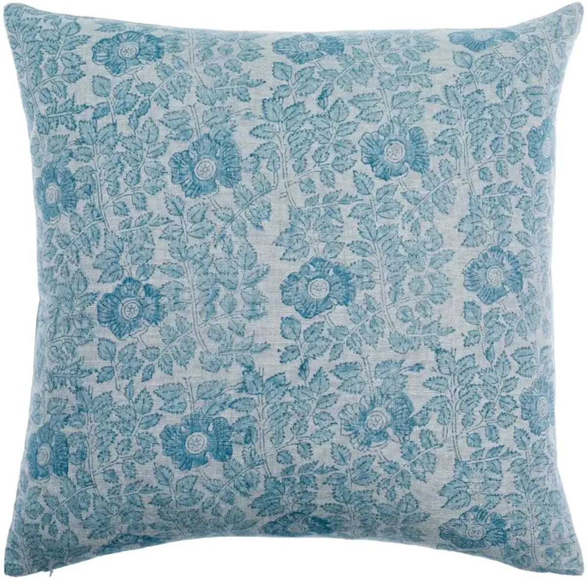 Blue Linen Flowers Accent Pillow