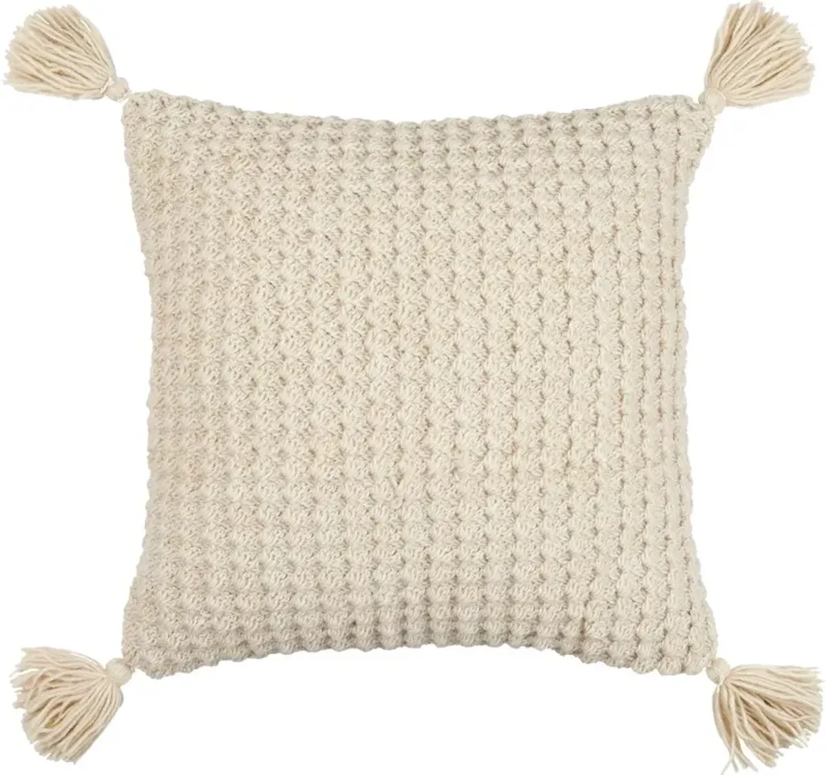 Beige Crochet and Wool Accent Pillow