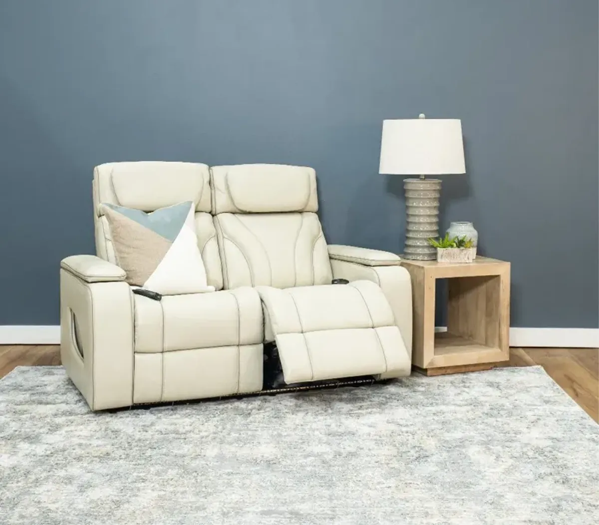 Arya Putty Power Reclining Loveseat with Power Headrests and Massage