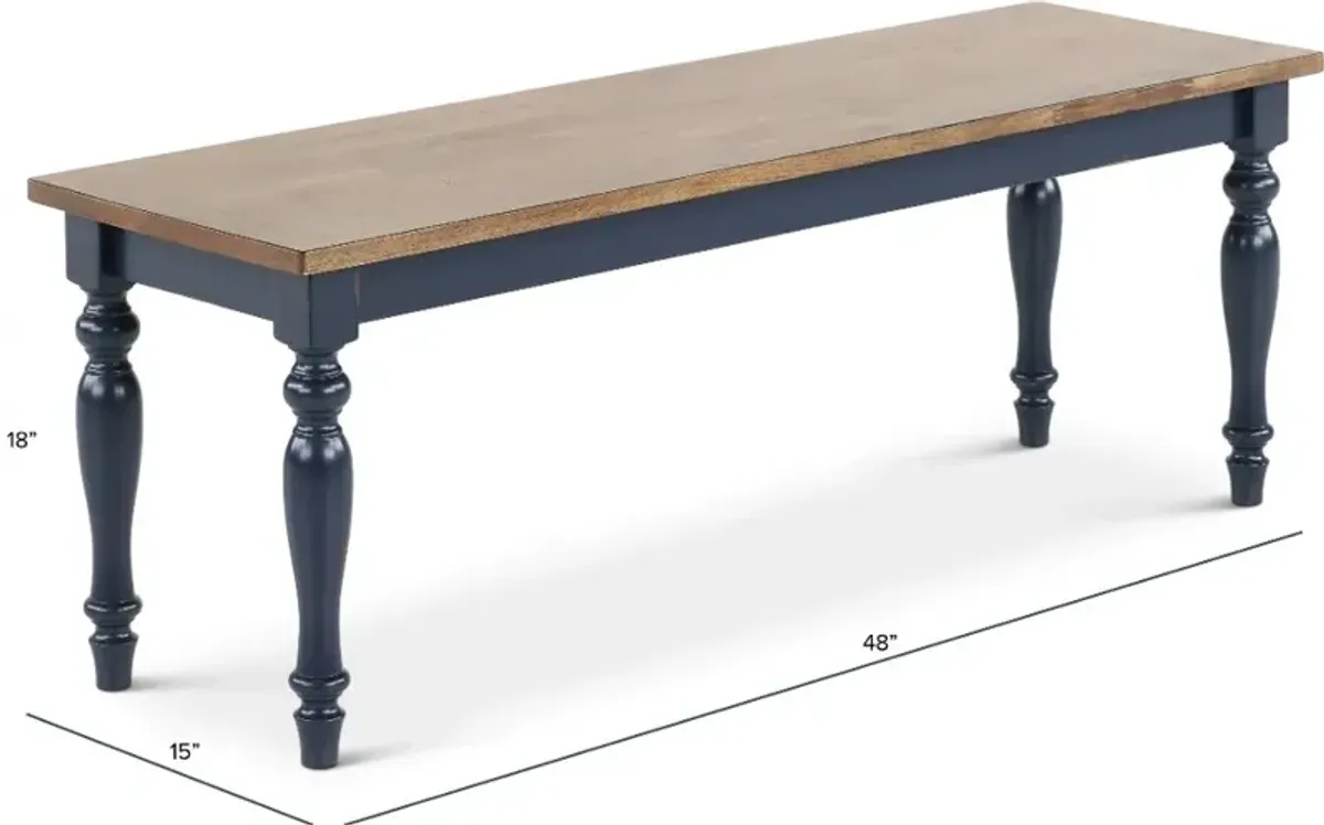 Carmen Oak and Blue Dining Bench