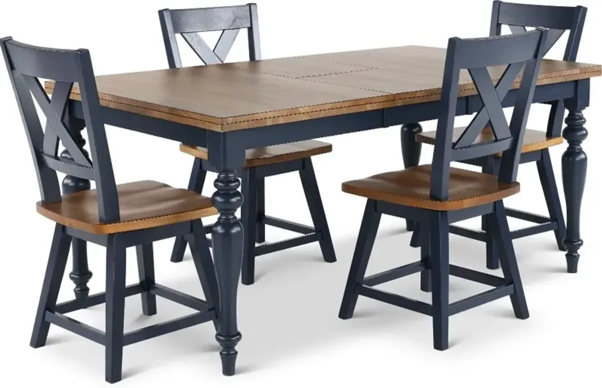 Carmen Oak and Blue 5 Piece Dining Set