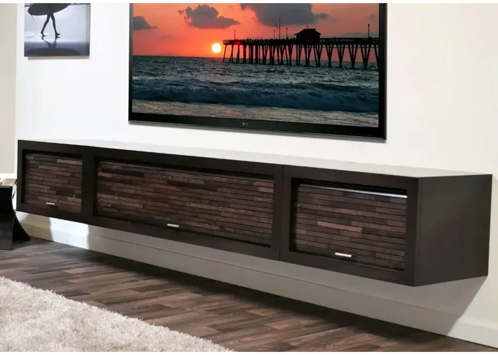 Eco Geo Espresso Wall Mounted TV Stand with Modular Side Consoles