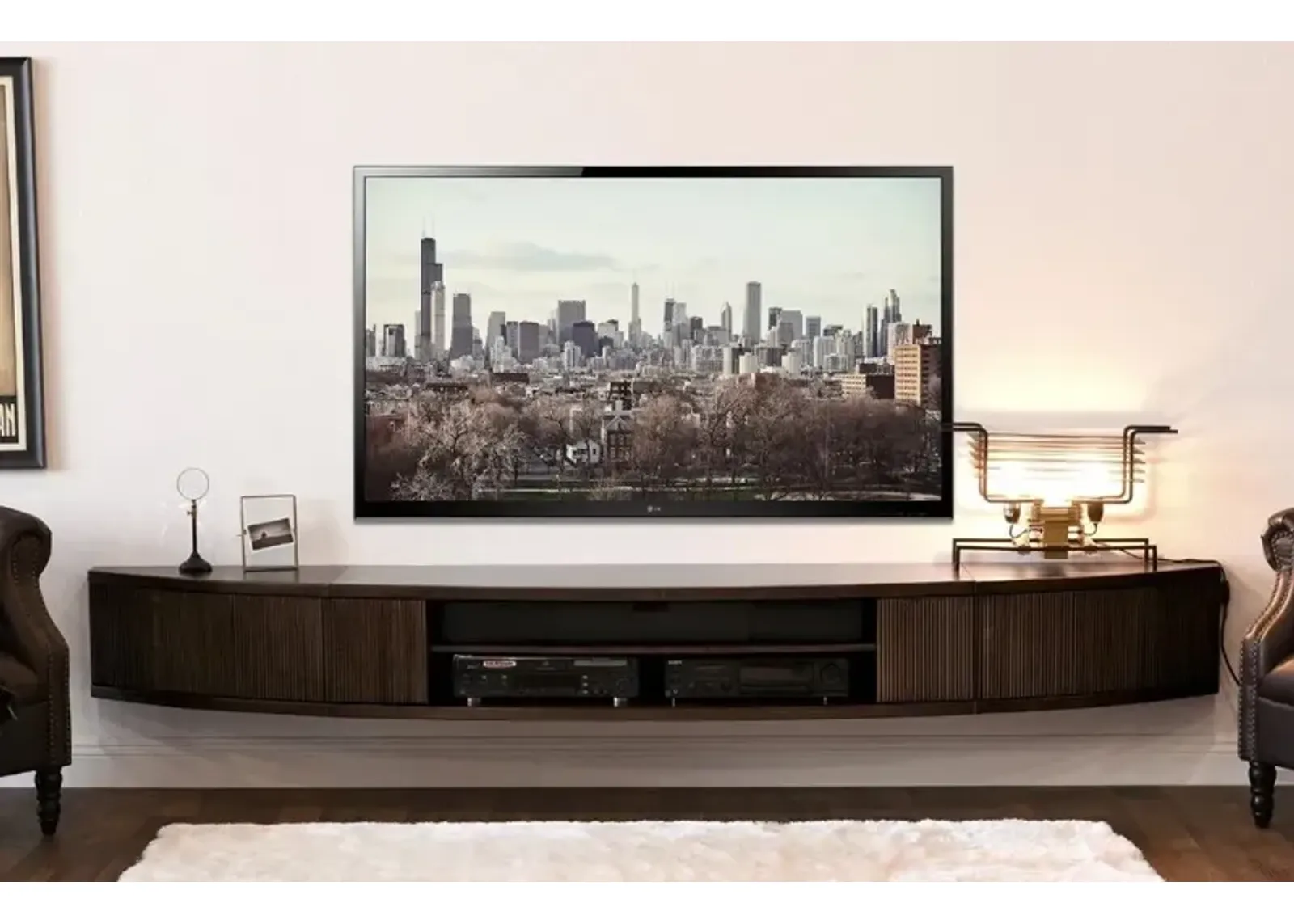 Arc Curved Espresso Wall Mounted TV Stand