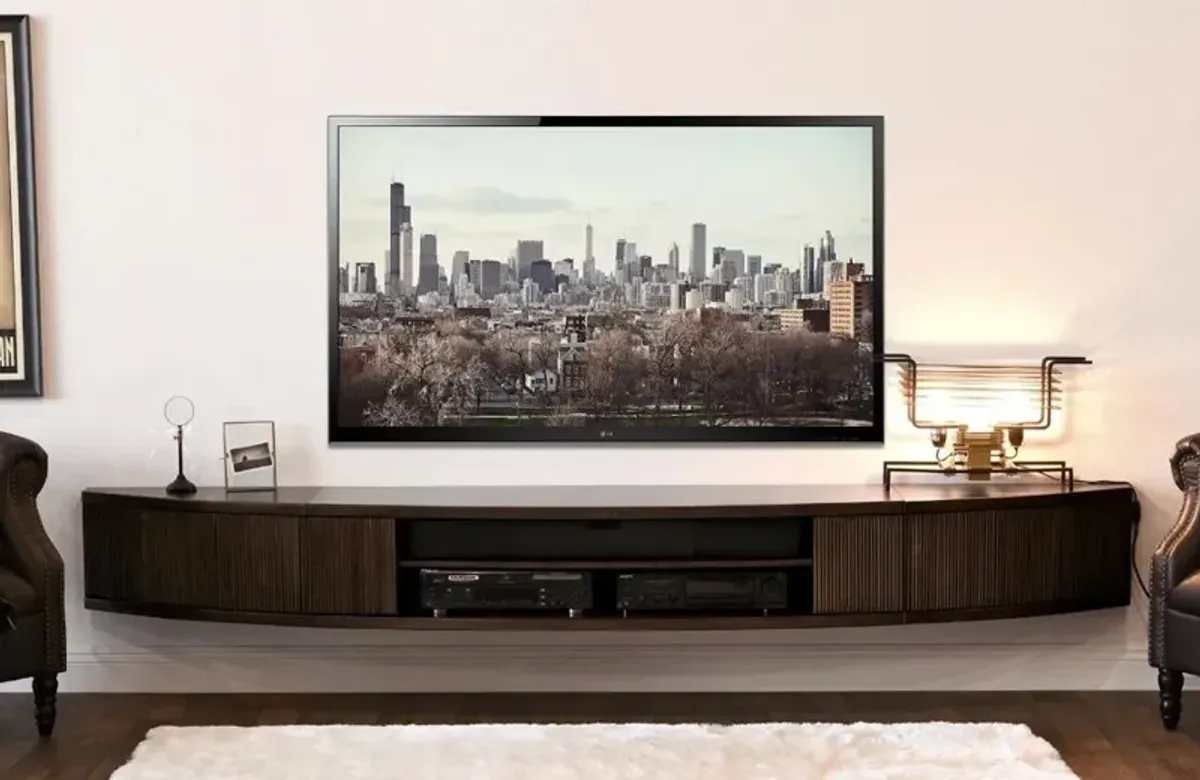 Arc Curved Espresso Wall Mounted TV Stand