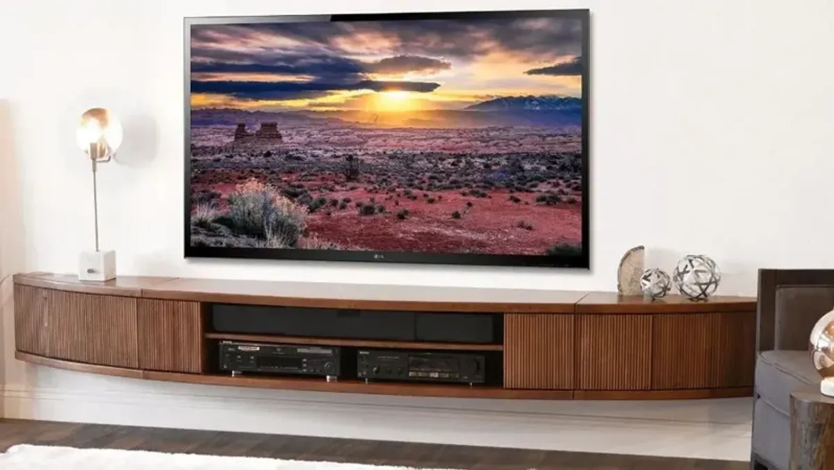 Arc Curved Mocha Wall Mounted TV Stand