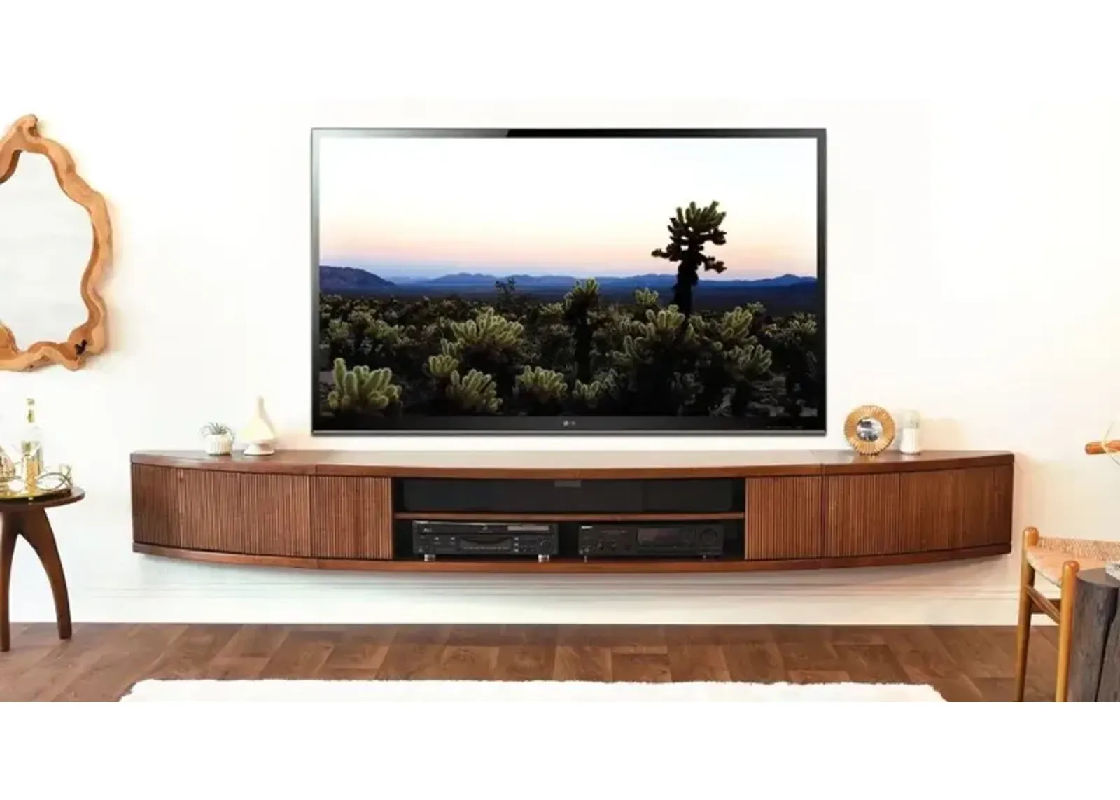 Arc Curved Mocha Wall Mounted TV Stand