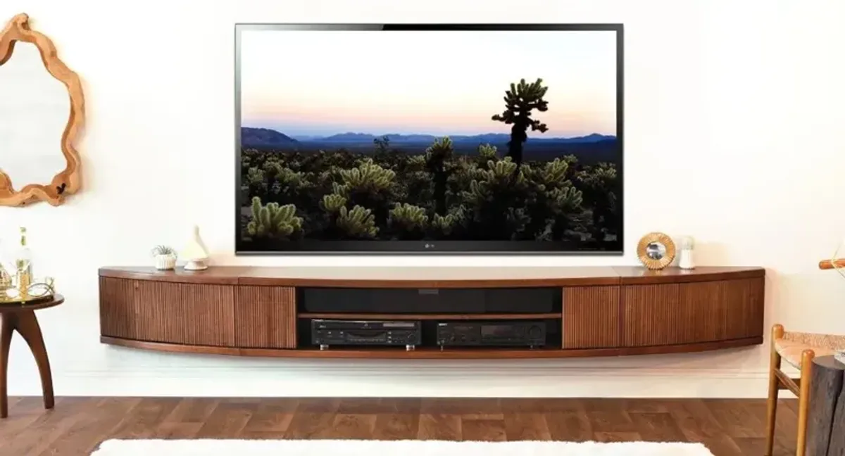 Arc Curved Mocha Wall Mounted TV Stand