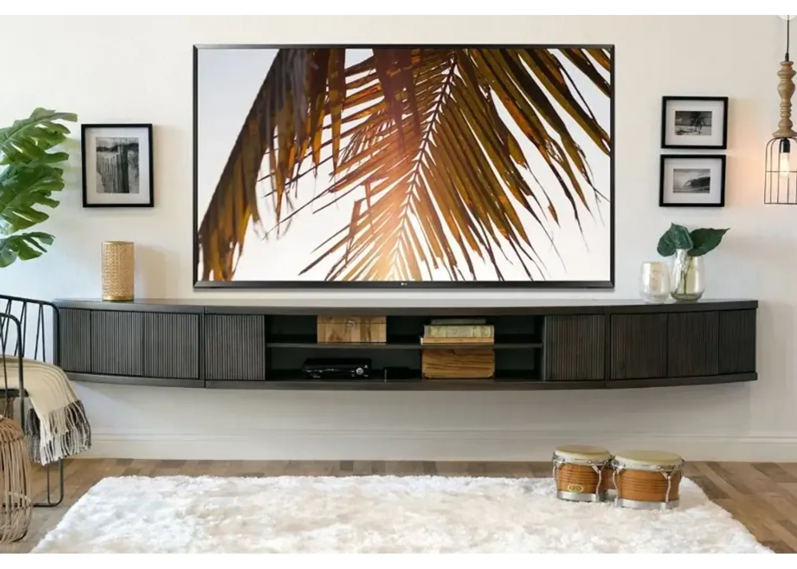 Arc Curved Graystone Wall Mounted TV Stand