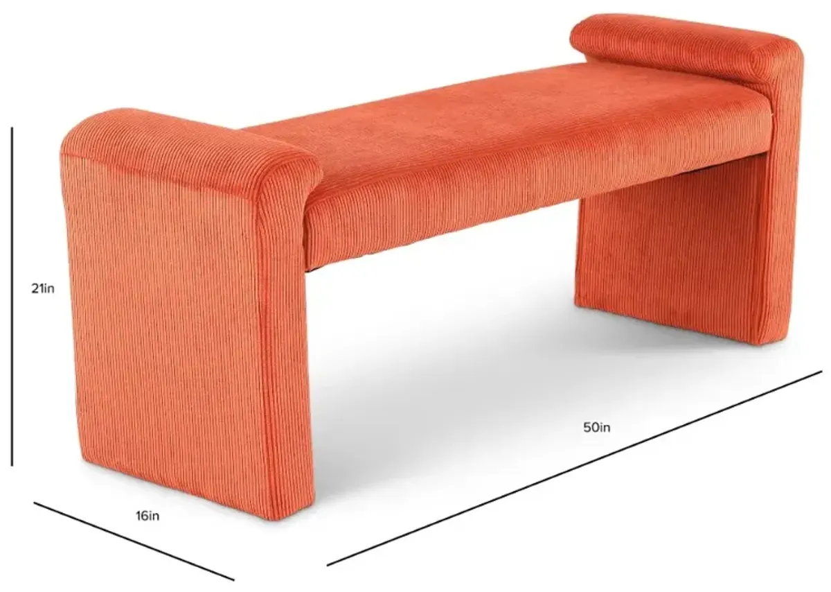 Lorelai Rust Red Corduroy Upholstered Bench
