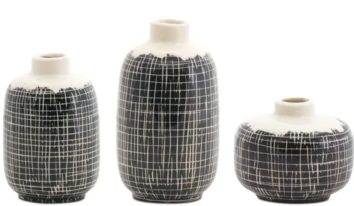 Black and White Terra Cotta Mini Vases, Set of 3