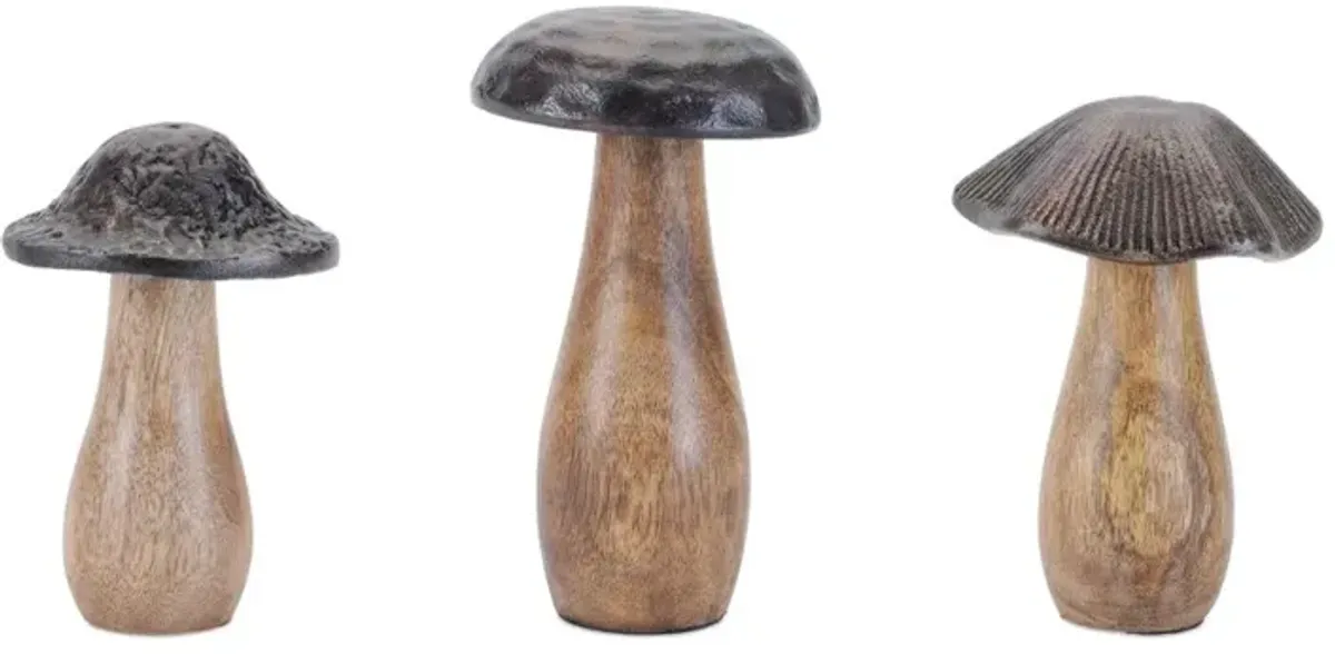 Wood Mushroom Set of 3