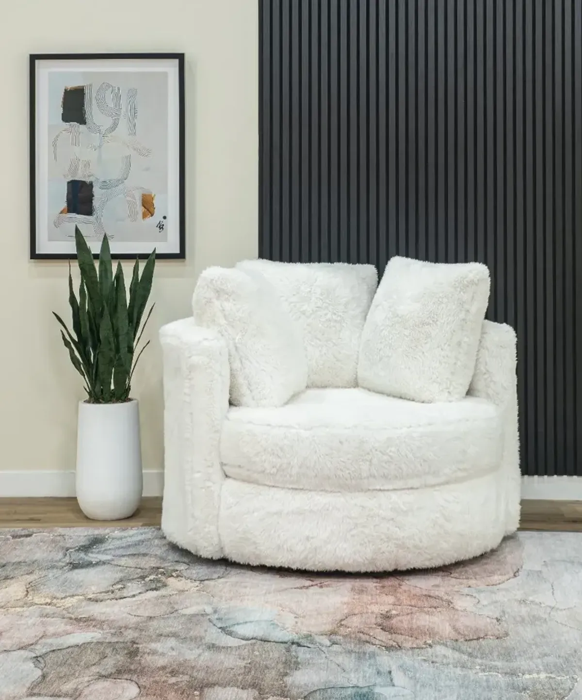 Rebecca Ivory Fur Swivel Chair