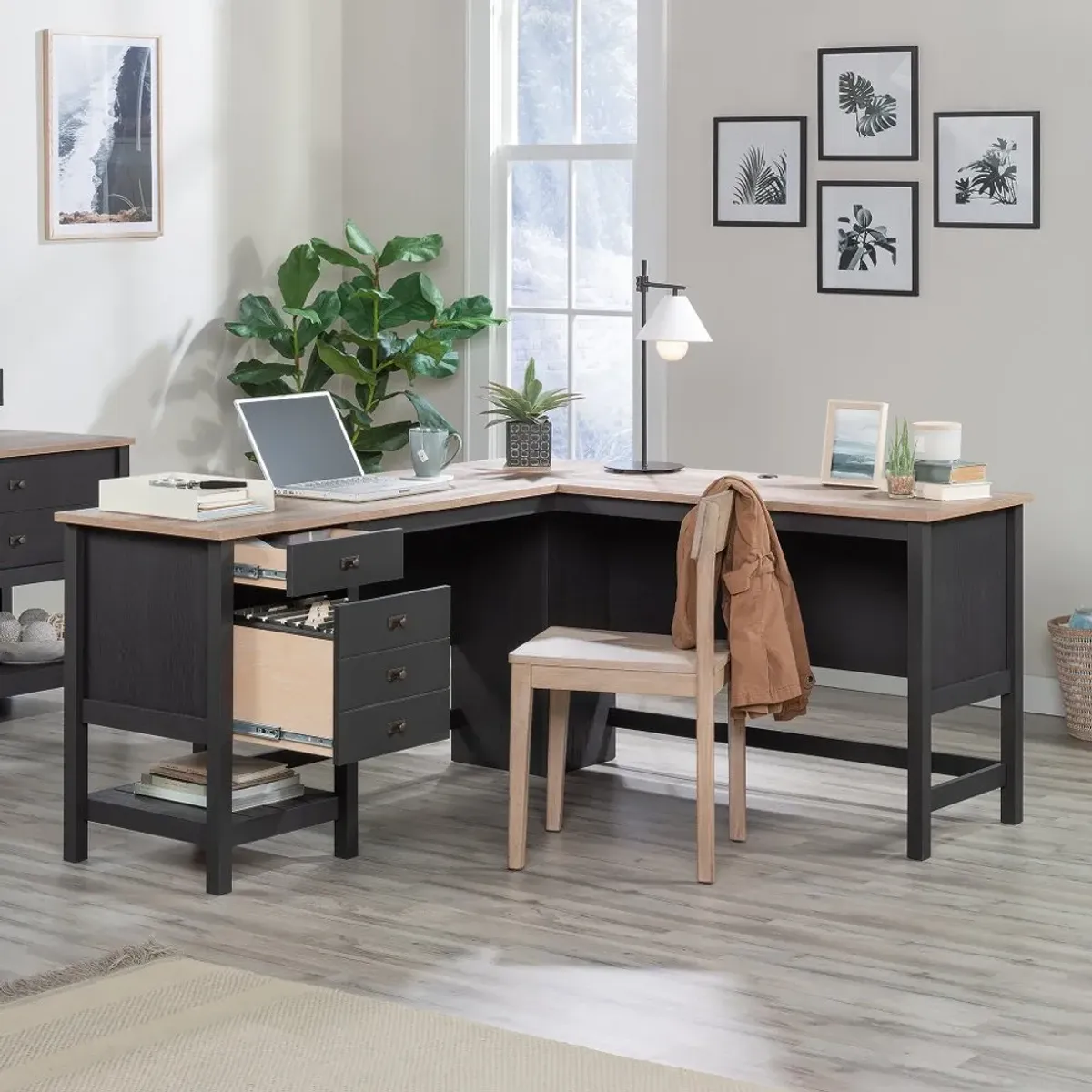 Raven Oak Black L Desk