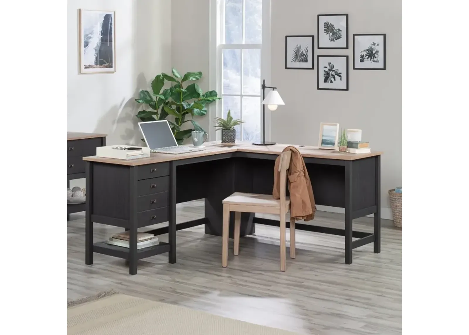 Raven Oak Black L Desk