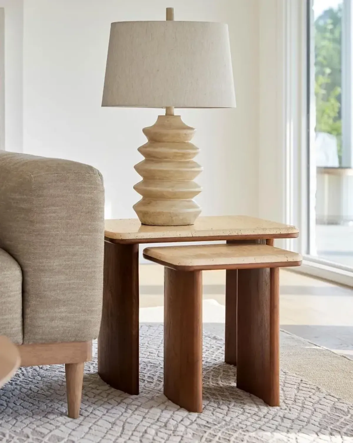 Aluna Wood and Stone Nesting End Tables