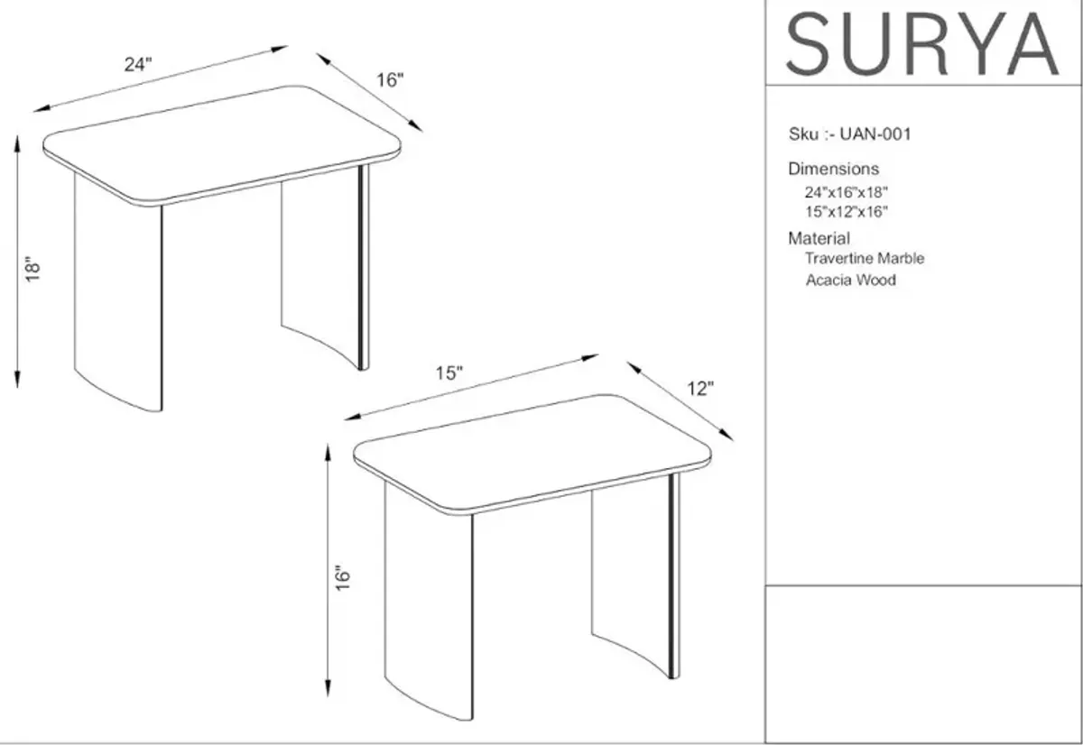 Aluna Wood and Stone Nesting End Tables