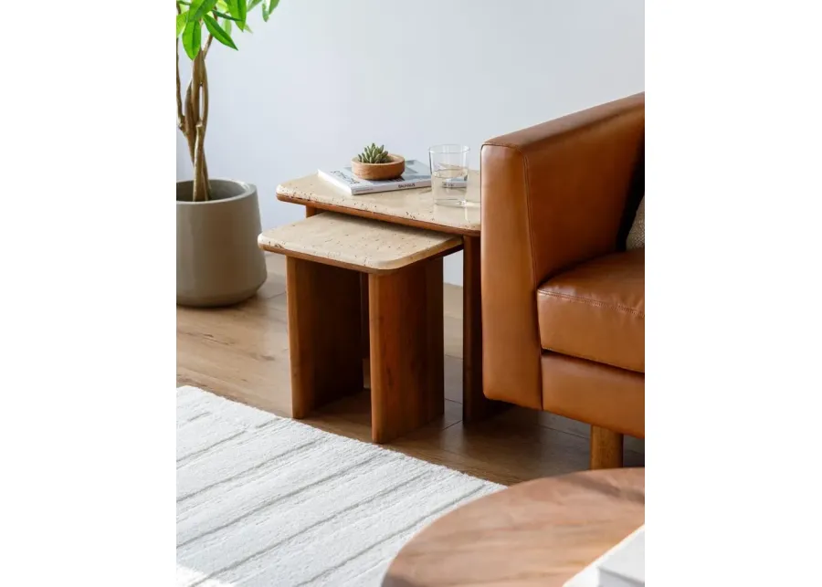 Aluna Wood and Stone Nesting End Tables