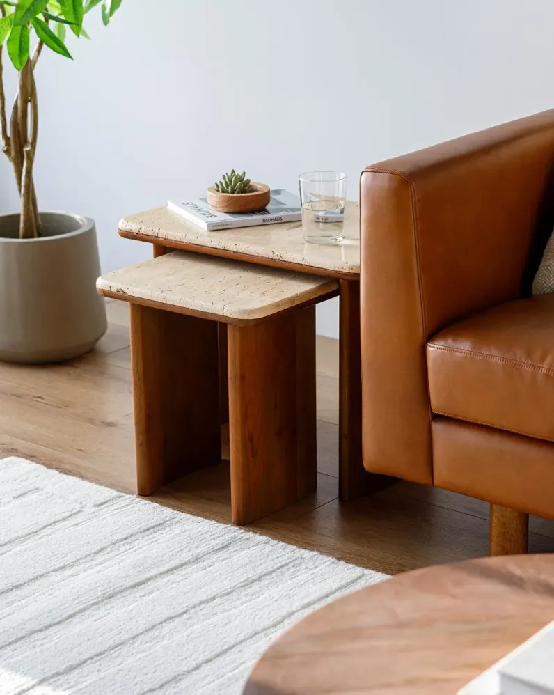 Aluna Wood and Stone Nesting End Tables