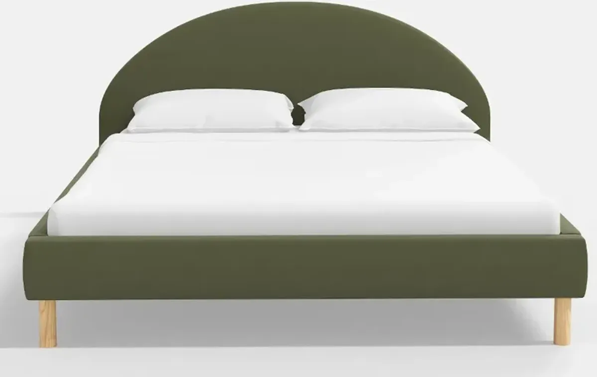 Armour Olive Velvet Platform Queen Bed