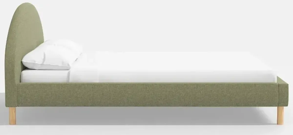 Armour Green Linen Platform Twin Bed