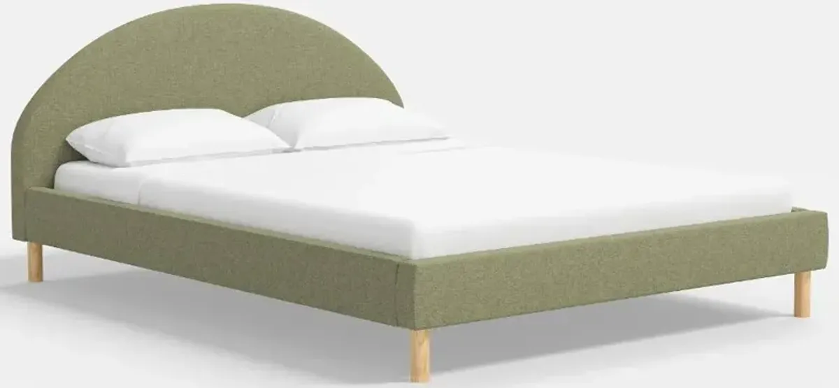 Armour Green Linen Platform Twin Bed