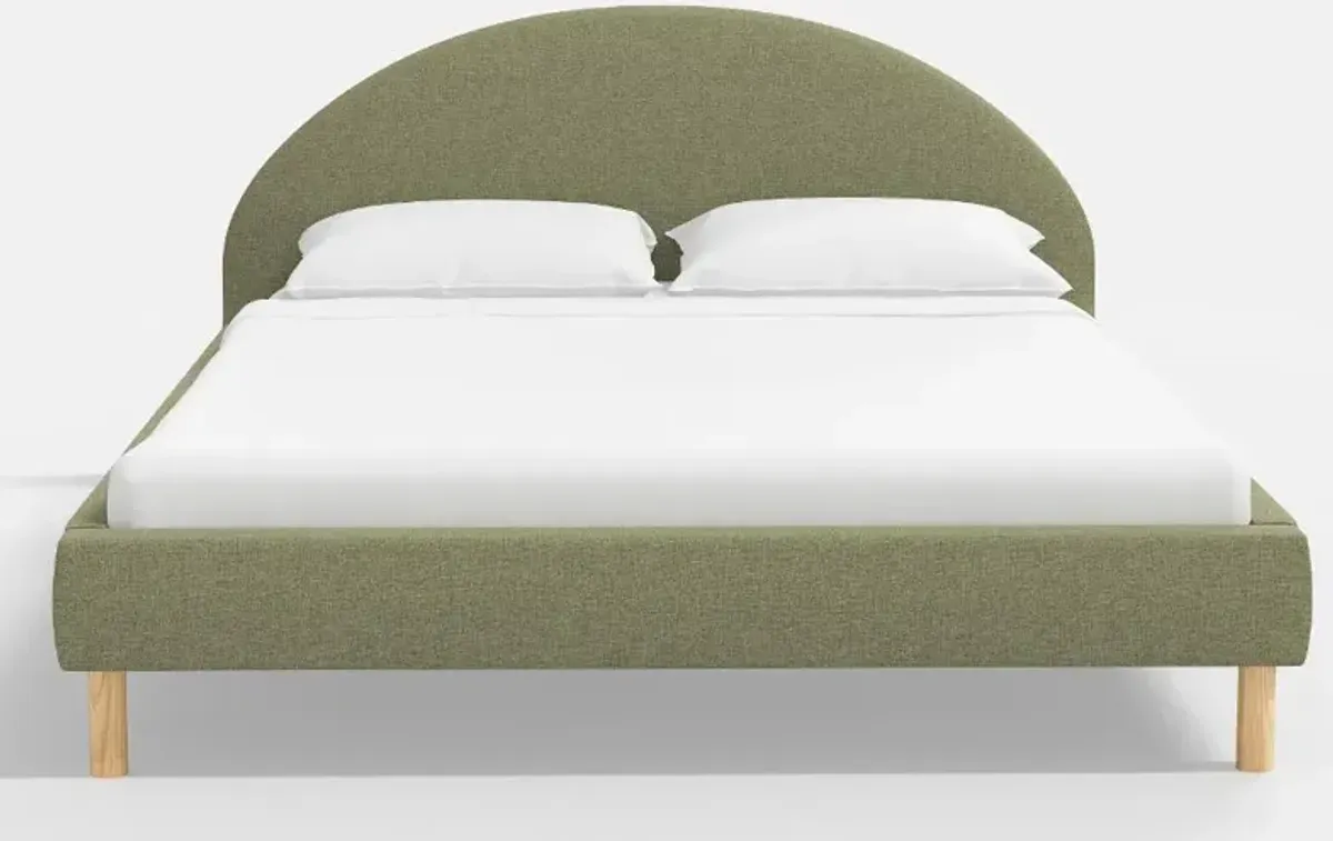 Armour Green Linen Platform Twin Bed