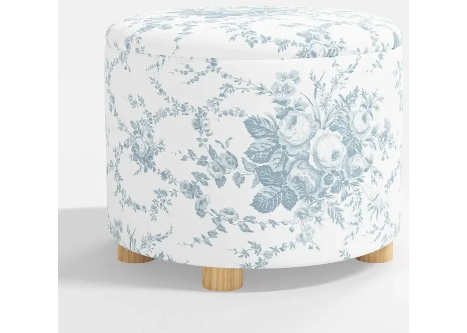 Bria Corsage Dusty Blue Storage Ottoman