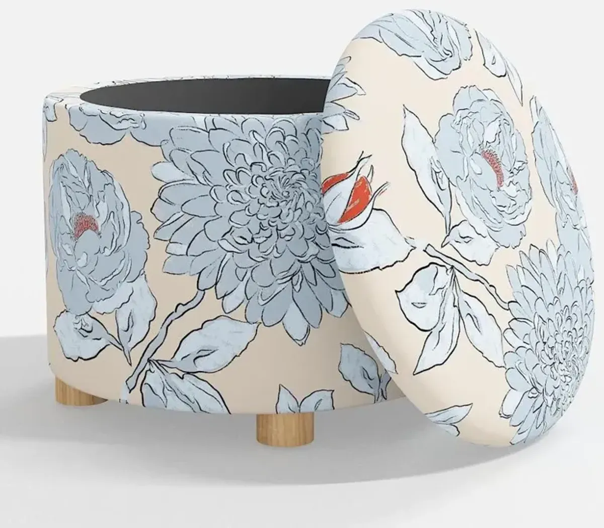 Bria Floral Icy Blue Storage Ottoman