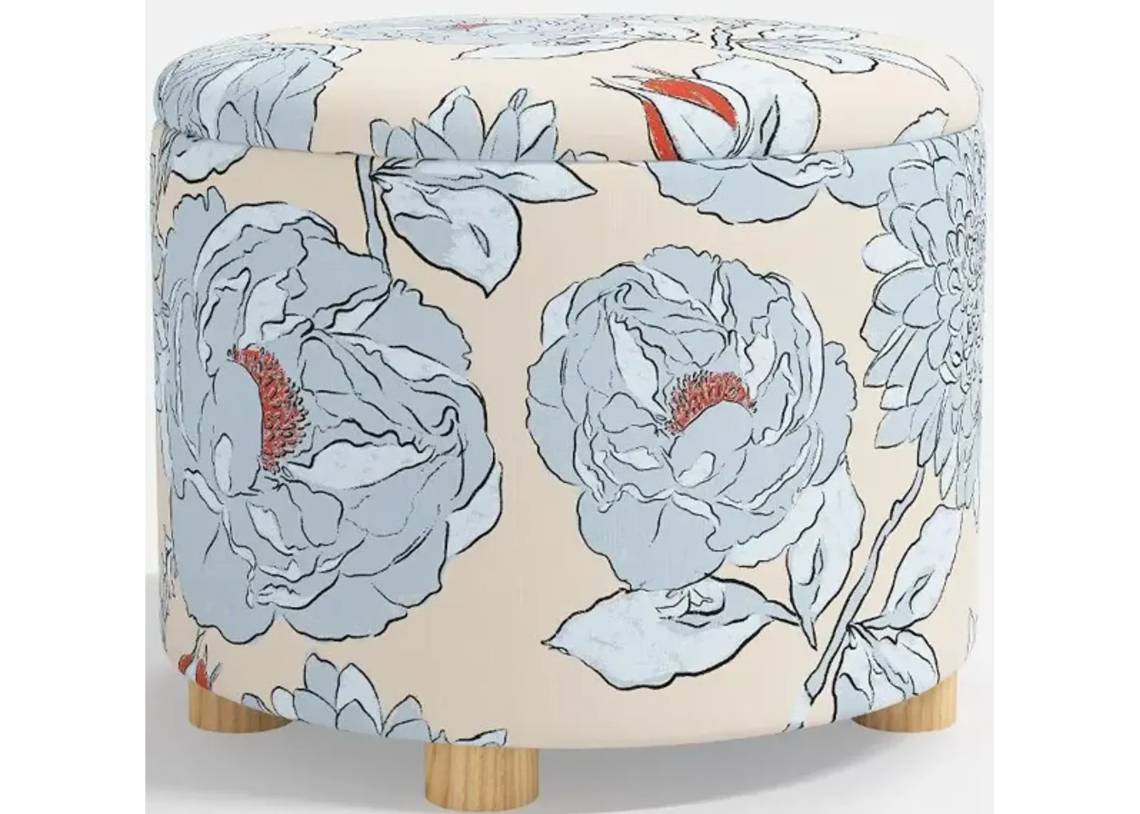 Bria Floral Icy Blue Storage Ottoman