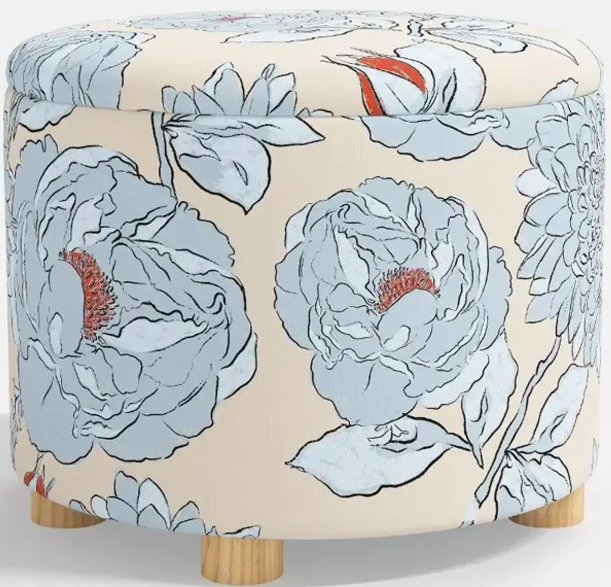 Bria Floral Icy Blue Storage Ottoman