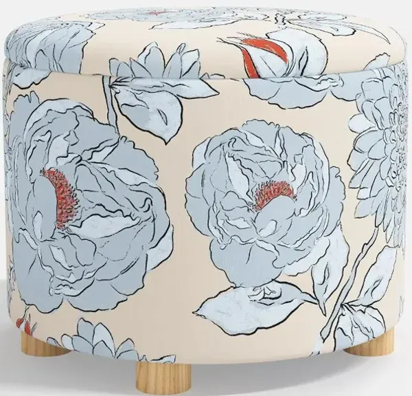 Bria Floral Icy Blue Storage Ottoman