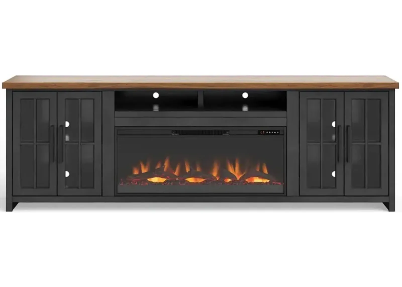 Essex Black and Whiskey Brown 96" Fireplace TV Stand