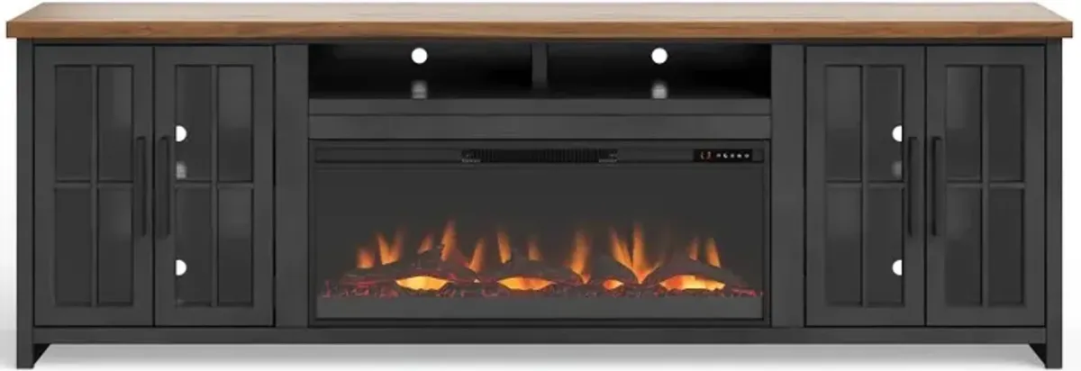 Essex Black and Whiskey Brown 96" Fireplace TV Stand