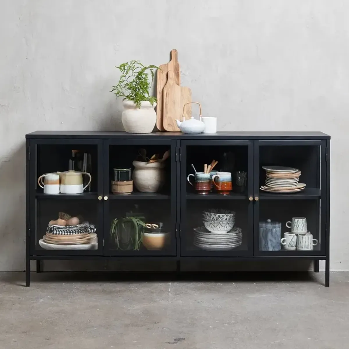 Carmel Black Metal and Glass 4 Section Sideboard