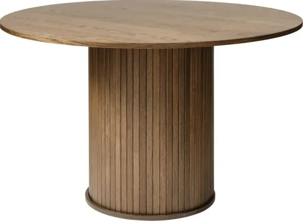 Nola Brown Oak Round Dining Table with Slatted Pedestal Base
