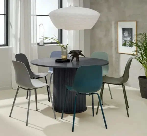 Nola Black Oak Round Dining Table with Slatted Pedestal Base