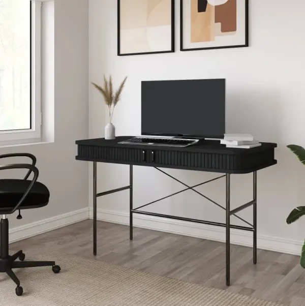 Nola Black Desk with Sliding Panel Doors